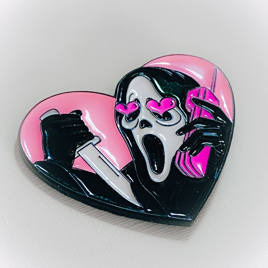 Ghostface Pink Heart Enamel Pin | Scream Inspired Accessories – Cinema ...